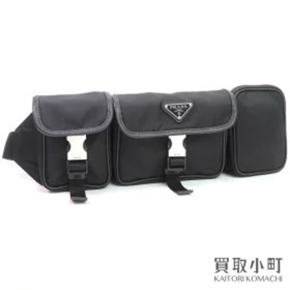 Prada Triple Pocket Belt Bag Triangle Waist Tessuto Crossbody Bag Black